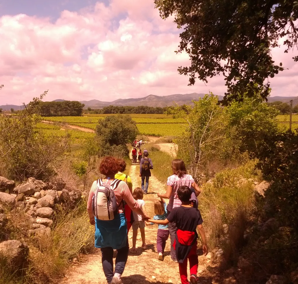 Grup familiar fent la visita a les vinyes